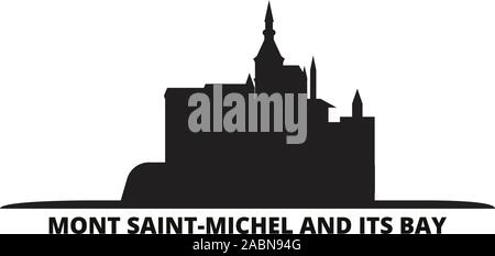 Frankreich, Mont Saint Michel und seine Bucht Wahrzeichen der Skyline der Stadt isoliert Vector Illustration. Frankreich, Mont Saint Michel und seine Bucht reisen Sehenswürdigkeit citysc Stock Vektor