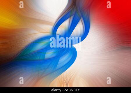 Blau, Weiß, Gelb und Rot verdreht und geschwungenen Linien mit blauen Details, abstrakten Hintergrund Stockfoto