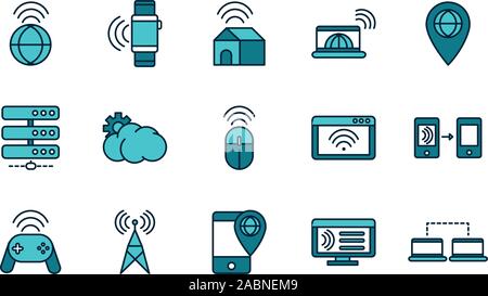 Internet der Dinge Füll- und Icons Set Vector Illustration Stock Vektor