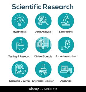 Wissenschaftliche Prozess Icon Set - Hypothese, Analyse, etc. Stock Vektor
