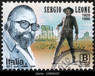 Porträt der italienische Regisseur Sergio Leone auf Briefmarke Stockfoto