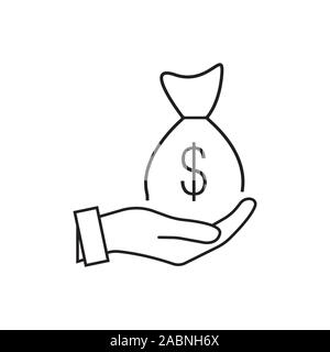 Geld in die Hand Symbol in trendigen flachem Design. Vector Graphic Illustration. Geeignet für Web site Design, Logo-, App- und UI. EPS 10. Hand und eine Tüte Stock Vektor
