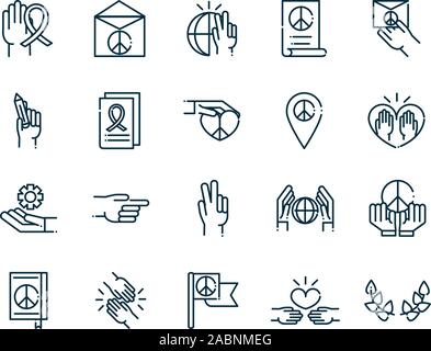 Frieden und Menschenrechte Icons Set line Vector Illustration Stock Vektor