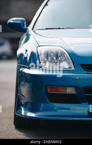 Kiew-28 JULI, 2019: JDM Car Show outdoor. Getunten Japanischen drift Autos Expo im Sommer. modifizierte Honda Prelude BB9 in Nahaufnahme Stockfoto
