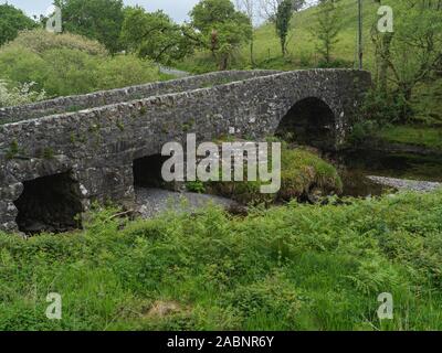 Steinerne Brücke über den Afon Dwyfor an llanfihangel-y-Wimpel Stockfoto