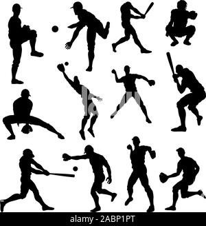 Baseballspieler Silhouetten Stock Vektor