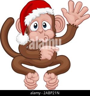 Weihnachten Monkey Zeichentrickfigur in Santa Hut Stock Vektor