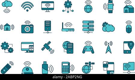 Internet der Dinge Füll- und Icons Set Vector Illustration Stock Vektor