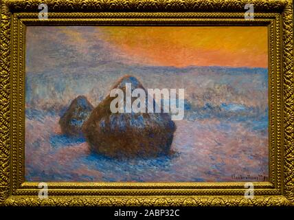 Claude Monet Malerei Stack von Weizen Sonnenuntergang, Schnee Effekt, 1890, das Kunst Institut von Chicago, Chicago, Illinois, USA Stockfoto