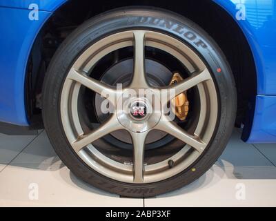 YOKOHAMA, JAPAN - Juli 2nd, 2019: 2000 Nissan Skyline GT-R V-spec II, eines der Autos an der Nissan Global Headquarters Galerie ausgestellt. Stockfoto