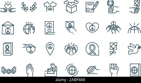 Frieden und Menschenrechte Icons Set line Vector Illustration Stock Vektor