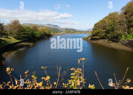 Blick von der Brücke High Street Porthmadog Wales in der Nähe von Snowdonia National Park Stockfoto