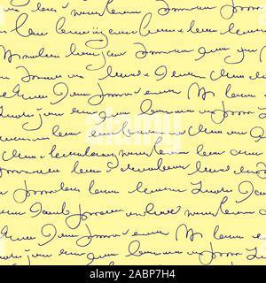Handschriftliche abstrakte Text nahtlose Muster, Vektor monochrome Skript Hintergrund Stock Vektor