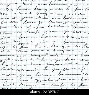 Handschriftliche abstrakte Text nahtlose Muster, Vektor Schwarzweiß-Skript auf Notebook Blatt Hintergrund Stock Vektor