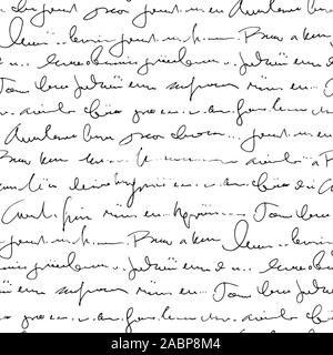 Handschriftliche abstrakte Text nahtlose Muster, Vektor monochrome Skript Hintergrund Stock Vektor