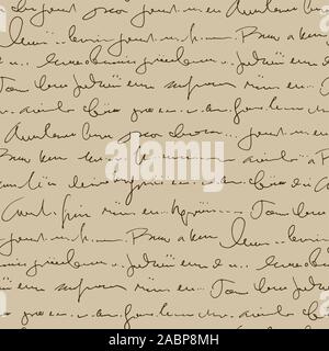 Handschriftliche abstrakte Text nahtlose Muster, Vektor beige Skript Hintergrund Stock Vektor