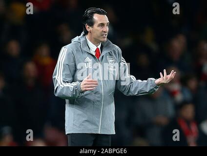 London, Großbritannien. 28 Nov, 2019. LONDON, Großbritannien, 28. NOVEMBER Unai Emery von Arsenal während Europa League Gruppe F zwischen Arsenal und Eintracht Frankfurt im Emirates Stadium, London, England am 28. November 2019. Credit: Aktion Foto Sport/Alamy leben Nachrichten Stockfoto