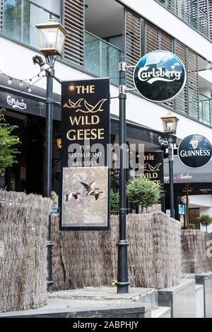 Brüssel/Belgien - 07 03 2019 - Eingang und Zeichen der wilde Gänse, ein Irish Pub und Restaurant Stockfoto