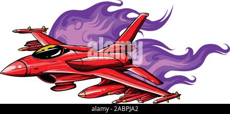 Militärische Ebene feuerte eine Rakete. Kampfjet Vector Illustration. Stock Vektor