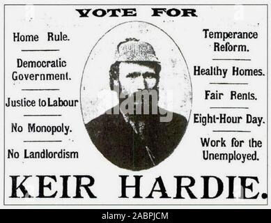 KEIR HARDIE (1856-1915) Schottischer Gewerkschafter und Gründer der Labour Party. Merkblatt für die allgemeinen Wahlen 1895, in dem er seinen Sitz verloren. Stockfoto