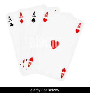 Vier Asse Spielkarten - auf weißen isoliert Stockfoto