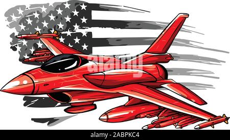 Militärische Ebene feuerte eine Rakete. Kampfjet Vector Illustration. Stock Vektor