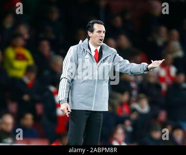 London, Großbritannien. 28 Nov, 2019. LONDON, Großbritannien, 28. NOVEMBER Unai Emery von Arsenal während Europa League Gruppe F zwischen Arsenal und Eintracht Frankfurt im Emirates Stadium, London, England am 28. November 2019. Credit: Aktion Foto Sport/Alamy leben Nachrichten Stockfoto