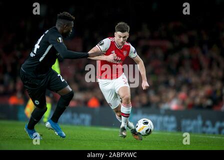 London, Großbritannien. 28 Nov, 2019. Kieran Tierney von Arsenal während der UEFA Europa League Spiel zwischen Arsenal und der Frankfurter Eintracht im Emirates Stadium, London, England am 28. November 2019. Foto von Andrew Aleks/PRiME Media Bilder. Credit: PRiME Media Images/Alamy leben Nachrichten Stockfoto