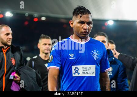 28. november 2019 Rotterdam, Niederlande Soccer Europe League Feyenoord gegen Glasgow Rangers L-R Rangers FC Spieler Alfredo Morelos UEFA Europa League Group Etappe 2019/2020 Stockfoto