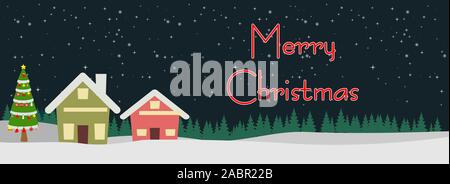 Frohe Weihnachten Banner mit nach Hause und Weihnachtsbaum. candy Stick, Weihnachten Dekoration. square Weihnachten Poster, Grußkarten, Überschriften, social media Post Stock Vektor