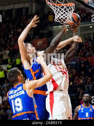 Belgrad, Serbien. 28 Nov, 2019. Michael Ojo von Crvena Zvezda mts Belgrad in Aktion unter dem Korb. Credit: Nikola Krstic/Alamy leben Nachrichten Stockfoto