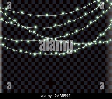 3d realistische Weihnachtslichter auf transparenten Hintergrund. Neon Girlande Lampe. Leuchtende Lichter für Weihnachten und das neue Jahr. Sammlung von glühenden Girlande Stock Vektor
