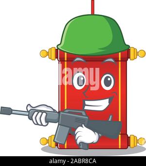 Ein Cartoon Stil der chinesischen Schriftrollen Armee mit Maschinengewehr Stock Vektor