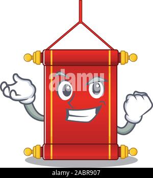 Gerne zuversichtlich erfolgreichen chinesischen Schriftrollen Zeichentrickfigur Stil Stock Vektor