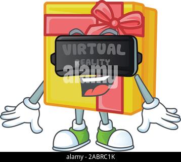 Coole gelbe Geschenkbox Charakter in der virtuellen Realität Headset Stock Vektor