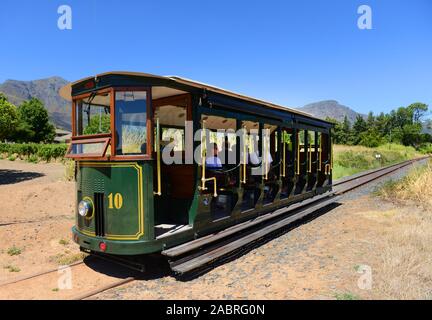 Die Franschhoek Wein Straßenbahn. Stockfoto