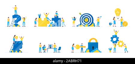 Teamwork Konzept mit kleinen Menschen Figuren gemeinsam Geschäftskonzept Elemente einstellen. Teamarbeit und Zeitmanagement Konzept Flat Style Design ve Stock Vektor