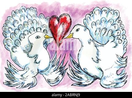 Grunge dekorative Skizze einer Taube, Taube, handgezeichnete Illustrationen. Stock Vektor