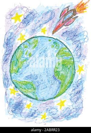 Stilisierte Hand gezeichneten Stil Erde mit Sternen. Stock Vektor