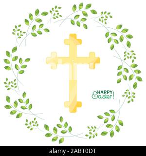 Kreuz auf einem Hintergrund mit Zweige. Frohe Ostern! Stock Vektor