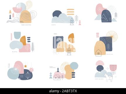 Sammlung von abstrakten Hintergrund Designs, Formen in sauberen Skandinavischen trendigen Stil. Geschichte vorlagen, winter Verkauf, Social Media fördernden Inhalt Stock Vektor