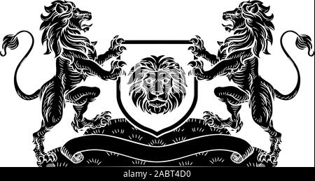 Löwe Ritter Crest heraldischen Schild Wappen Stock Vektor