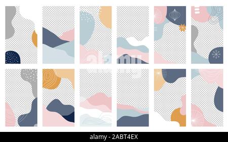 Sammlung von abstrakten Hintergrund Designs, Formen in sauberen Skandinavischen trendigen Stil. Geschichte vorlagen, winter Verkauf, Social Media fördernden Inhalt Stock Vektor