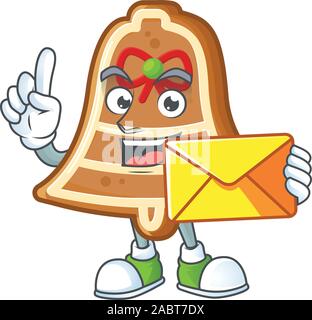 Mit Umschlag Happy Face Bell cookies Maskottchen Cartoon Stil Stock Vektor