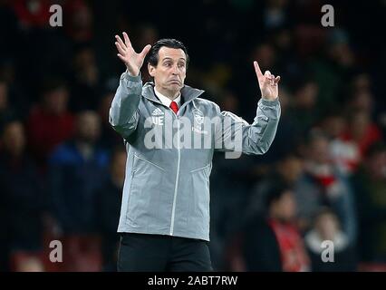 London, Großbritannien. 28 Nov, 2019. LONDON, Großbritannien, 28. NOVEMBER Unai Emery von Arsenal während Europa League Gruppe F zwischen Arsenal und Eintracht Frankfurt im Emirates Stadium, London, England am 28. November 2019. Credit: Aktion Foto Sport/Alamy leben Nachrichten Stockfoto