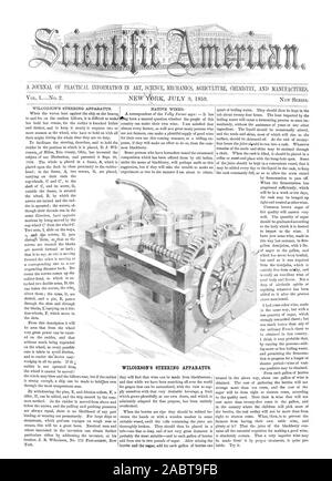 Eine ZEITSCHRIFT FÜR PRAKTISCHE INFORMATIONEN IN WISSENSCHAFT MECHANIK LANDWIRTSCHAFT CHEMIE UND PRODUZIERT. WIIMOXSON DER LENKUNG APPARATE., Scientific American, 1859-07-09 Stockfoto