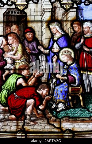 St. Peter Kirche. Louis IX - Saint Louis - König von Frankreich. Glasfenster. Dreux. Frankreich. Stockfoto