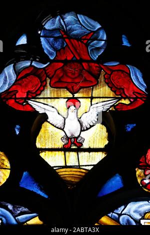 Pfingsten. Die pfingstkirchen Taube (der Heilige Geist). St. Peter Kirche. Glasfenster. Dreux. Frankreich. Stockfoto