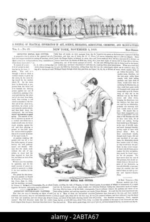 Eine ZEITSCHRIFT FÜR PRAKTISCHE INFORMATIONEN IN WISSENSCHAFT MECHANIK LANDWIRTSCHAFT CHEMIE UND PRODUZIERT. KNOWLES' METAL BAR CUTTER., Scientific American, 1859-11-05 Stockfoto