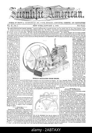Zeitschrift für PRAKTISCHE INFORMATIONEN IN DER KUNST SC'ENCE MECHANIK LANDWIRTSCHAFT CHEMIE UND FERTIGT RUNKEL DES OSZILLIERENDEN KOLBEN MOTOR., Scientific American, 1860-01-02 Stockfoto